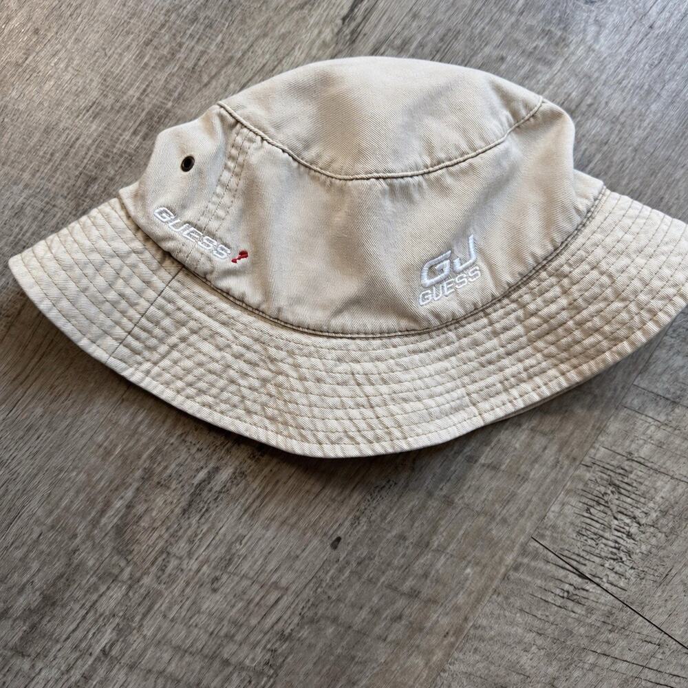 Vintage Guess Khaki Cotton Bucket Hat Adult Logo Cap
